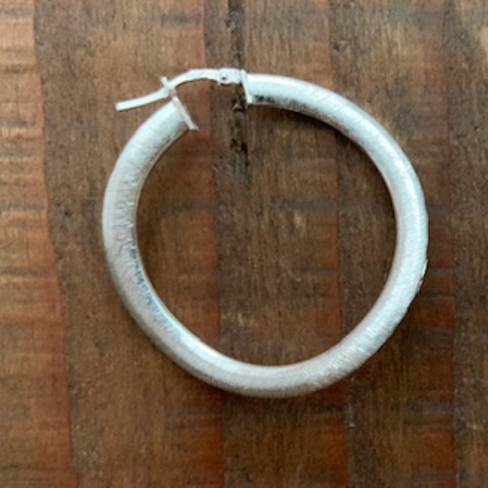 Brushed Satin Sterling Silver Hoop Earrings - Picture 10 of 12